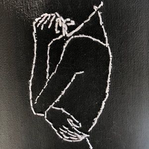 HAND MADE line art embroidery on canvas.